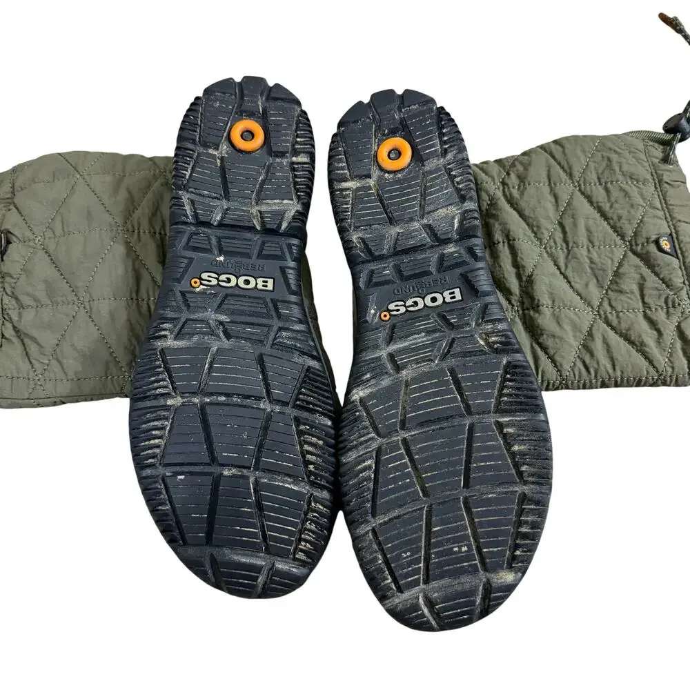 Bogs Olive Green Quilted Waterproof Snow Boots Size 8 Cinch Closure Fleece Lined